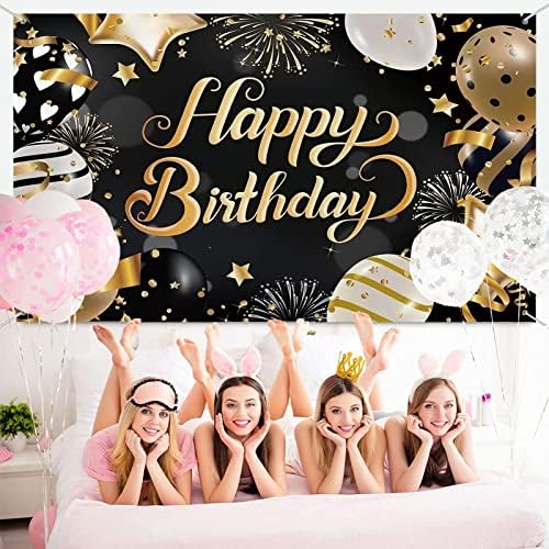 Sretan rođendan pozadina Banner crno zlato Tema 7×5ft pozadina dekoracija za novu kuću Party Decor torta Tabela