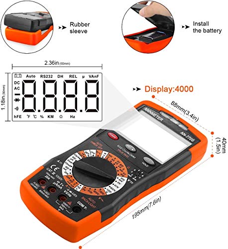Annmeter Digitalni multimetar, auto-raspon u rasponu od 6000 brojeva TRMS DC i AC Vlotmetar Ohm AMP kondenzatorski