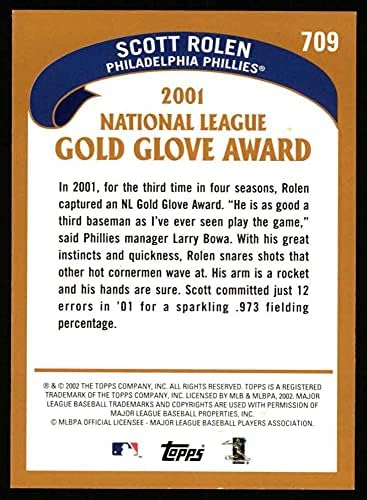 2002 TOPPS 709 Zlatna rukavica Scott Rolen Philadelphia Phillies NM / MT Phillies