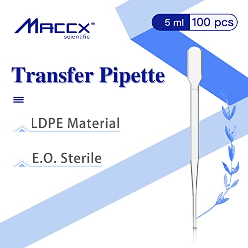 Maccx 100kom sterilne transfer pipete, Vol. 5ml, 2ml Graduirani, dužine 155mm, pipete eteričnih ulja,