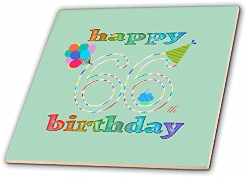 3drose sretan 66. rođendan, Cupcake sa svijećom, baloni, šešir, šareni-pločice