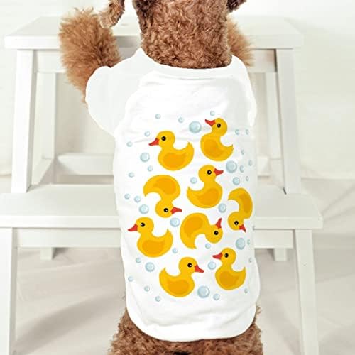 Majica za psa sa patkom-Žuta patka - štampana odjeća za psa-Bijela, XL