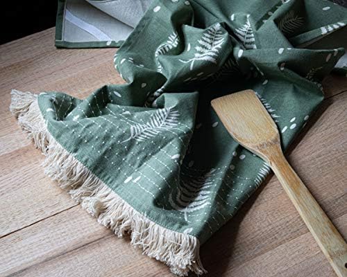 Naredno i vrt Zeleni paprati uzorak 27 x 18 inčni tkani kuhinjski ručnik za čaj sa rukom šivanim
