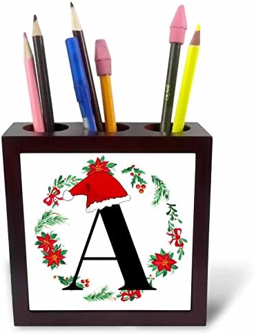3drose Inicijal božićnog monograma sa Santa šeširom i držačima olovke za vijence