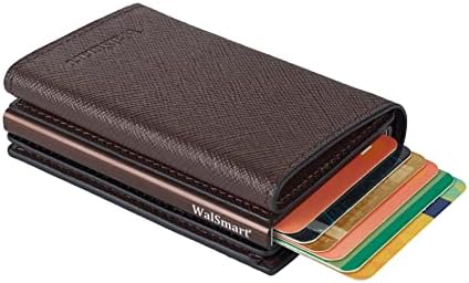 WALSMART PRO Safiano Brown RFID Blocking tanak kožni novčanik-aluminijumski pop-up držač kartice za muškarce/žene