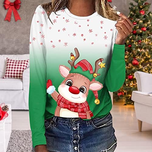 PLAID ELK dukserica za žene božićne pulover majica Gradient Snowflake dugih rukava Tunika Ležerne prilike Xmas