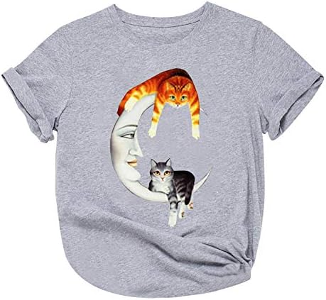 Smiješne vintage majice za žene slatke mačke sjede na mjesečevoj grafičkoj majici labavi FIT Ljetni kratki