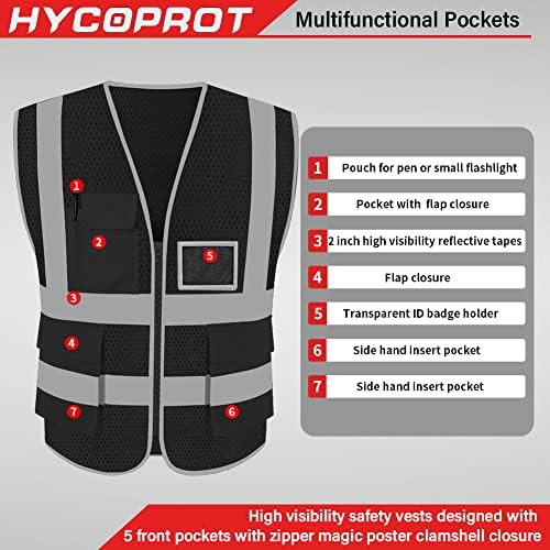 HYCOPROT sigurnosni reflektirajući prsluk visoke vidljivosti sa džepovima i patentnim zatvaračem, zadovoljava