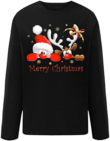 Ženske prevelike dukseve dugih rukava posada pulover pulover, ležeran, sretan božićni slatki pulover za jelena