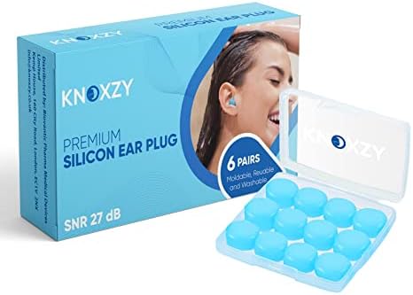 Knoxzy Silikonski Čepovi za uši za spavanje, ponovno upotrebljivi, vodootporni, SNR = 27db noise canceling Premium
