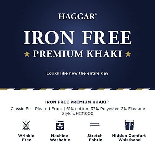Haggar Muško gvožđe Besplatno premium Khaki Classic Fit Pleat prednjim hlačem i velike i visoke veličine