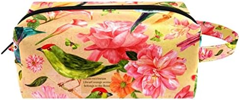Travel Makeup Bag Vodootporna kozmetička torba torba za torba za žene i djevojke, retro ružičaste cvjetne ptice