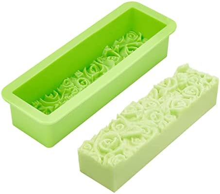 PH Pandahall Rose Hlap, Cvjetni silikonski kalup 3D reljefni obrt kalupa kalupi Kalupi za pravokutni smoli kalupi za ručno izrađene za obrtni rezin SOAP SOAP SOAP SOAP SOAP SOAP CRVET, 9.8x3.2X2.1Inč 650ml / 22oz
