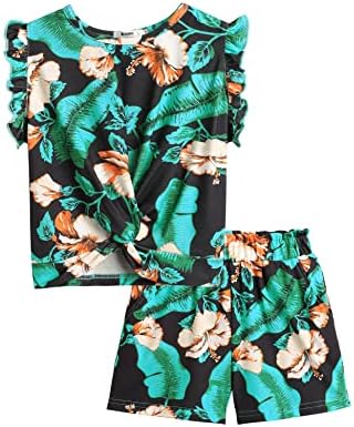 Hopeac djevojka 2 komad Outfit ljeto Boho Floral Flutter rukav Twist prednji vrh T-Shirt elastični struk