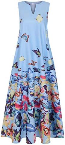 Haljine za žensku haljinu bez rukava ljetni casual v-izrez cvjetni print Vintage sandress maxi haljine boho duga