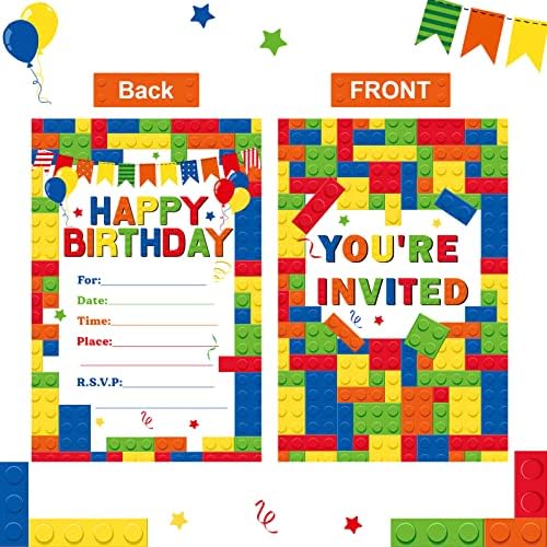 Nezyo 30 paket dječje rođendane pozivnice sa kovertama Busuna šarena građevinska blok pozivnica Dječja