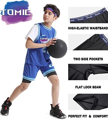 Tomic Boys Kompresijske kratke hlače 2-pakovanje Mladi Spandex Sport Kratki atletski vježbanje Trčanje performanse