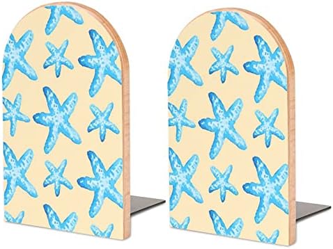 Akvarel Starfish Drvo dekorativna Bookends Non-Skid knjiga kraj za police 1 par 7 X 5 Inch
