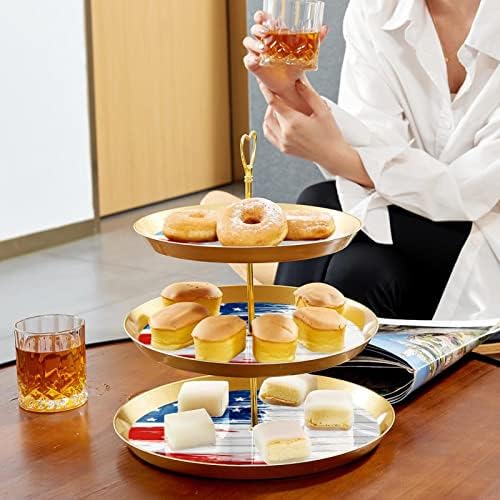 Set za prikaz desertnog stola, Zlatni stalak za kolačiće, Štandovi za deserte, 3-slojni poslužavnik za