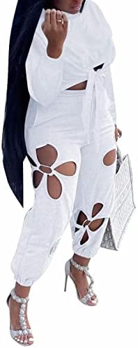 Aladeno Womens 2 komada Outfits Jesen Ležerne prilike s dugim rukavima Clop Gornji cvijet izdubljeni trenerke