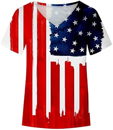 Dame kratki rukav 2023 Vneck pamučna američka zastava zvijezda grafička bluza za blube jesen ljetni salon za