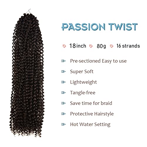 Niseyo 18 inča Passion Twist Hair 6 paketa vodeni talas Heklana kosa za leptir Locs Crna kovrčava pletenica