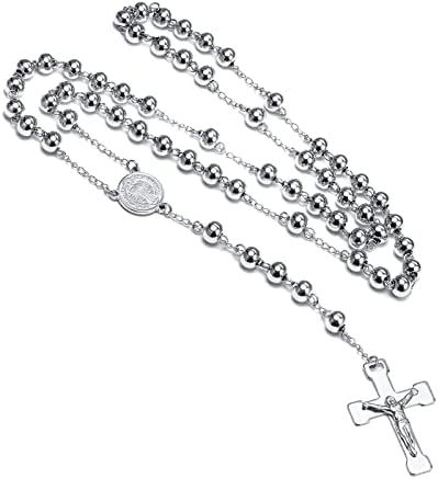 VNOX Unisex Crni nehrđajući čelik dugi lanac od krunice Isus križ katolički krst krst ogrlica, 36