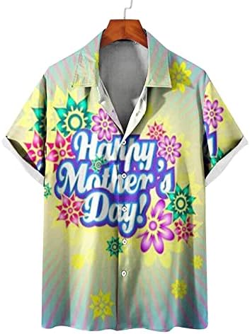 Muška Majčin dan T Shirt ljubav cvijet štampani dugme Down Shirts ljeto labave plaži Shirt kratki rukav Hawaiian