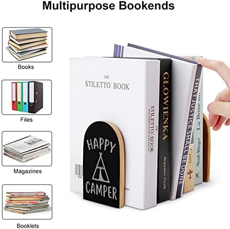 Happy Camper Wood Bookends teške držače knjiga za police dekorativnih krajeva knjiga