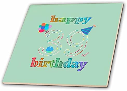 3drose sretan 39. rođendan, Cupcake sa svijećom, balonima, šeširom, šarenim-pločicama