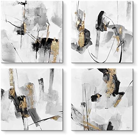 Pigort apstraktni platneni zidni umjetnički Set 4 komada sive zlatne crno bijele slike Moderna umjetnička