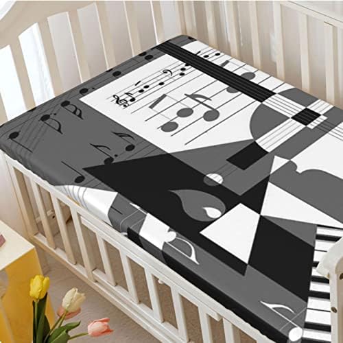 Glazbeni tematski plahti sa krevetima, prenosivi mini listovi krevetića meki i prozračni posteljina od velike za dječaka ili djevojčicu ili vrtić, 24 x38, crno i sivu