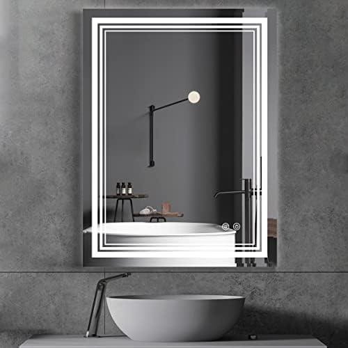 Iowvoe LED ogledalo kupatilo 24 x 32 inča, 3 boje Moderno osvijetljeno ogledalo ispraznosti za zid sa anti-malom, uopštenja zatamnjenja, memorijska funkcija