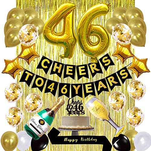 Gold 46. rođendan Kit, navijači do 46 godina Banner baloni 46. kolač za torte Rođendan Sash Gold Tinsel