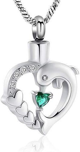 YinplpleMemory kremiranje nakit dolfin srčana urna ogrlica za pepeo za žene Crystal Heart URN COCKET privjesak Memorijalni pepeo