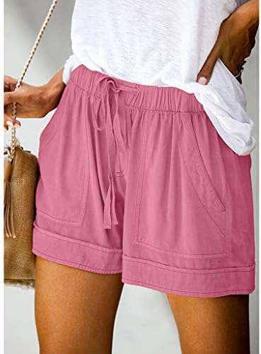 LCEPCY Plus size Solid Bool ljeto Plažni kratke hlače za žene Elastični džepovi za crtanje kafe