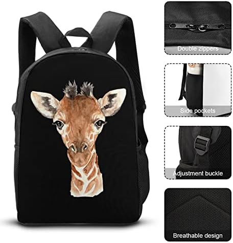 Životinjski akvarel printova Giraffe 3-komadni kombinirani set putni ruksak s izoliranim torbom za