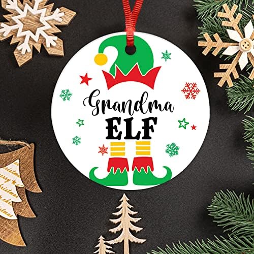 Baka ELF Božić keramički Ornament pahuljica okrugla ravna porculanska uspomena dvostrano štampana božićna