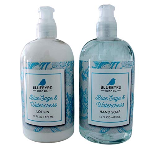 Bluebyrd kuhinjski set sapuna i losiona za ruke, Luksuzni potočarka i mirisni losion plave žalfije & ručni sapun,