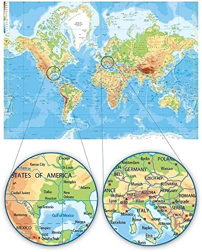 Alonline Art - Fizičke moderne karte 1 po mapi svijeta | Zelena uokvirena slika tiskana na pamučnom