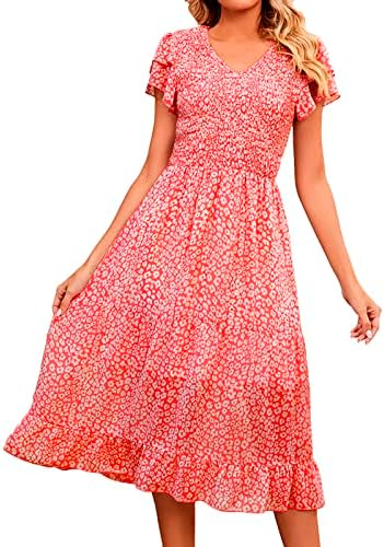 Plus veličina haljina za žene Ženske haljine za ljetne žene Elegantna V izrez cvjetni ispis Kratki rukav