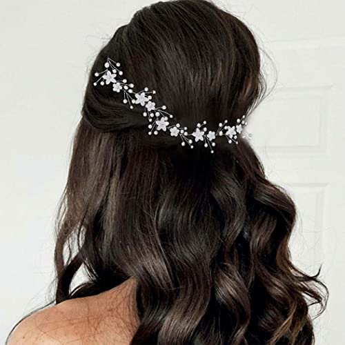 GORAIS Bride vjenčana traka za glavu Srebrni cvijet Bridal hair Piece Pearl Hair Vine Hair Accessories za žene