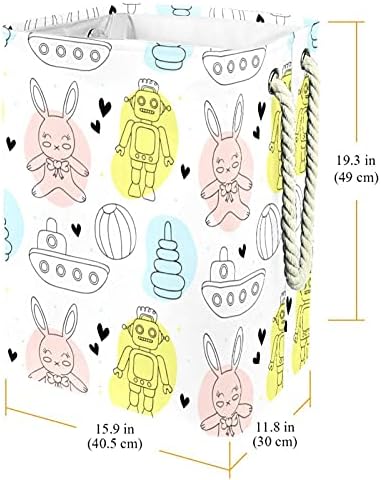Košarica za pranje rublja s ručicama Vodootporna sklopiva rublja za pranje za odlaganje dječje sobe Početna Organizator Cartoon Slatki robot uzorak zečeva, 19.3x11.8x15.9 in
