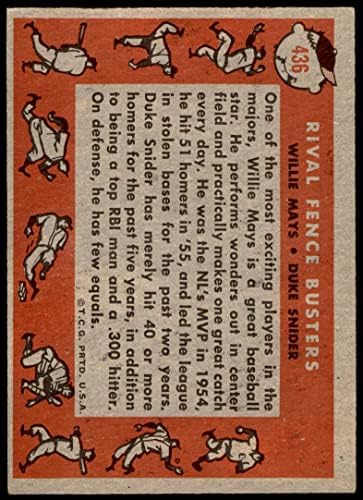1958 TOPPS 436 Rival Fence Busters Willie Mays / Duke Snider Los Angeles / San Francisco Dodgers / Giants