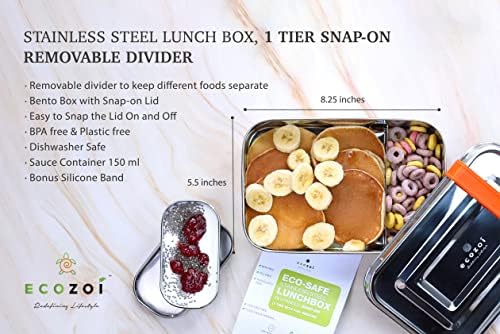 kutija za ručak s nehrđajućem čelikom ECOZOI, 1-nivo eko metal Bento kutija sa poklopcem za uključivanje,