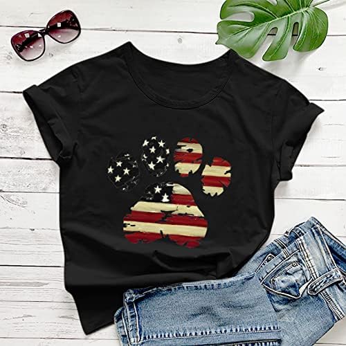 Majice za 4. jul majice za žene kratki rukavi o-izrez majice američke zastave pruge Tie-Dye Patriotske