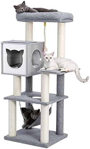 Mačja stablo 52 inča sa višenamjenskih drvenih mačjih toranj sa visećim za odrasle mačke sive