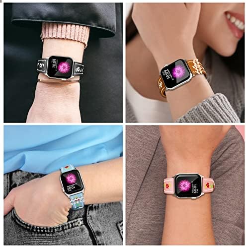 Kompatibilan sa Apple Watch Band 38/45/41/42/44 / 45 / 49mm, Cvjetni kožni remen za Apple Watch seriju 7 6