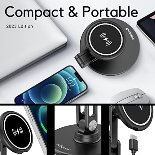 Echorus magnetni iPhone bežični štand za punjenje za stol - 360 ° okretni kuglični kuglični punjač, ​​iPhone i Android držač, MAGSAFE kompatibilan, nehrđajući čelik, bez inox