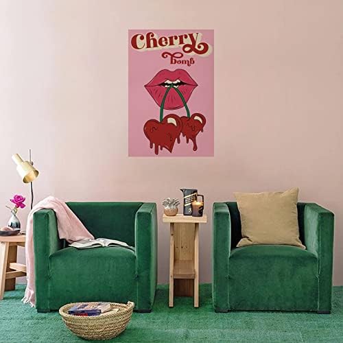 Minimalistički Red Lip Cherry Pink Vintage apstraktna soba za farbanje ulja estetski umjetnički Poster dnevna soba L platno slikarstvo posteri i grafike zidne umjetničke slike za dnevni boravak dekor spavaće sobe 24x36inch(60x90